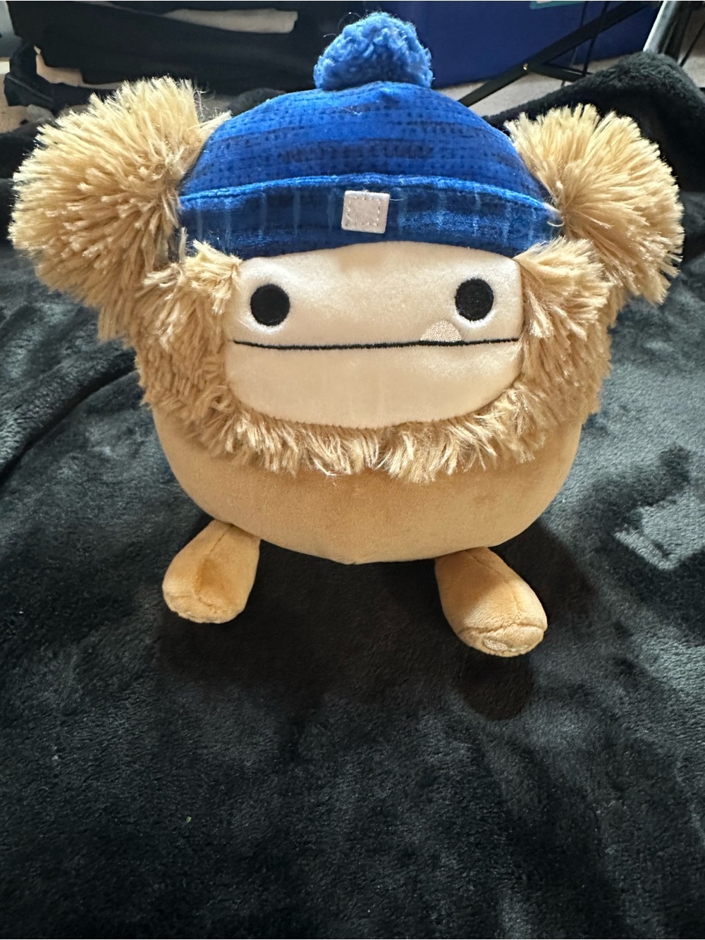Squishmallow Plush Brown Bigfoot Blue Beanie Hat Stuffed Animal Cute Collectible - Picture 2 of 8